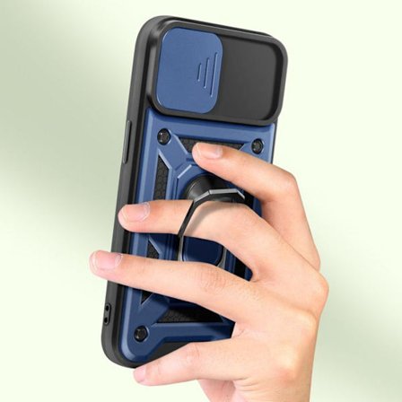 Coque til iPhone 15 - MAYAXESS - Ring Holder Skydel Kamera - Blå - Stødabsorberende - Bi-materiale