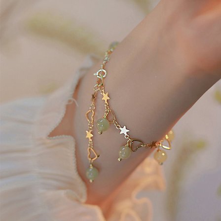 Hetian Jade armbånd til kvinder Trendy Star Heart Tassel Charm B