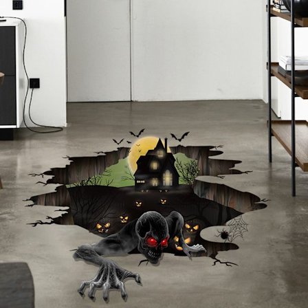 1 STK 3D Halloween Gulv- og Vægklistermærker, Skræmmende Kranie Halloween