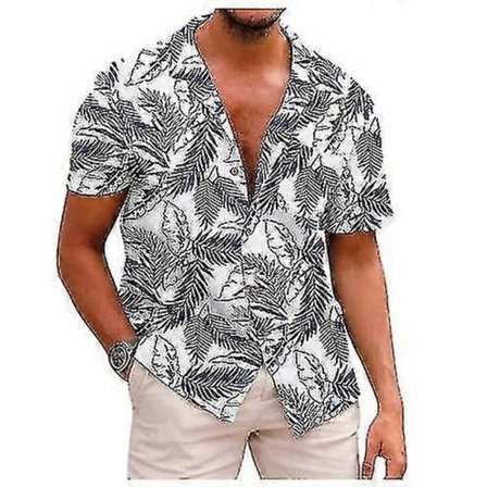 Herre Hawaiiansk Blomstret Bomuld Linned Knap Ned Tropisk Ferie Strand Skjorter