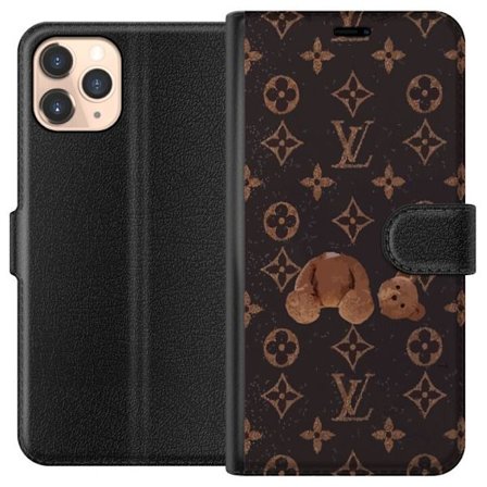 Kompatibel Tegnebogsetui til Apple Apple iPhone 11 Pro Luksuriøst monogrammønster med knust bamse i mørk modeæstetik
