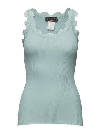 Silk Top W/ Lace T-shirts & Tops Sleeveless Grønn Rosemunde