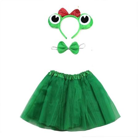 Halloween Cosplay Jente Frosk Prins Prinsesse Kostyme Pannebånd Tutu Skjørt Slipssett Barn Barn Bursdagsfest Gaverekvisit 5pc set Frog girl