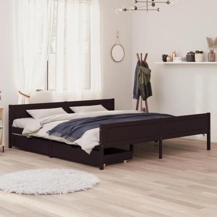 Vidaxl Sängram Med 2 Lådor Mörkbrun 200x200 Cm Massiv Furu Brun