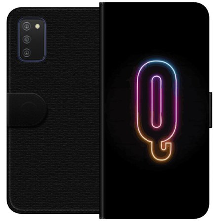 Kompatibel Tegnebogsetui til Samsung Samsung Galaxy A03s Minimalistisk neonbogstav Q i lyse farver mod mørk baggrund