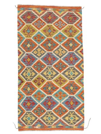 Oriental Kilim Afghan Old Style Rug 101X194 Orange/Dark Red Wool, Afghanistan