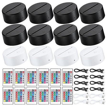 12 Pakke 3D Natt LED Lys Lampe Base 16 Farger LED Lys Display Base Med Fjernkontroll For Akryl