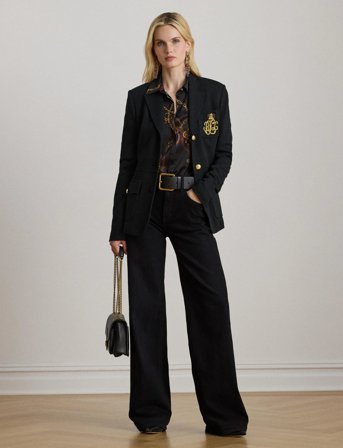 Lauren Ralph Lauren Classic Fit Belting-Print Satin Shirt - Black - L