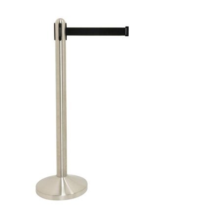 SECURIT Avspärrningsstolpe komplett borstad stål svart band - Lyreco - Kontorsmöbler och inredning - Barriärsystem - Skyltar och rep