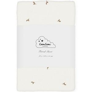 Cam Cam Flowing Leaf 70 x 140 Fitted Sheet One Size - Bedding - One size - White