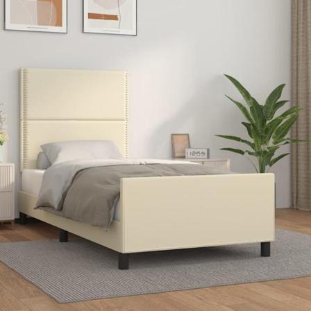 Vidaxl Sängram Med Huvudgavel Gräddvit 90x200 Cm Konstläder Kräm