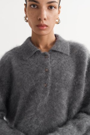 Soft Goat - Brushed polo shirt - Kaschmirpullover für Damen - XS - Grey