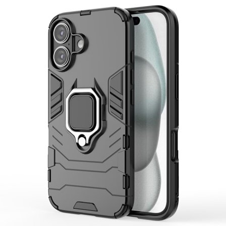 SKALO iPhone 16 Armor Hybrid Metallring skal - Svart