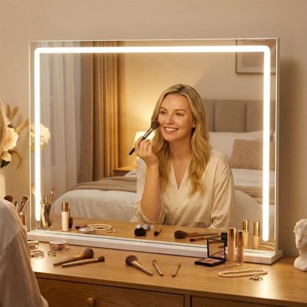 Hollywood sminkespejl 80 x 60 cm COSTWAY, 3 lysfarver, berøringskontrol, LED oplyst bord- og vægspejl