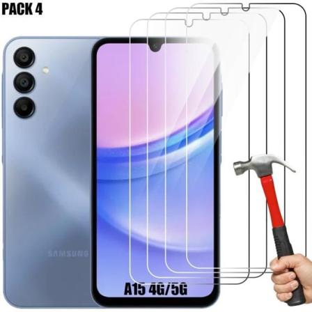 [4 stykker] Hærdet glas til Samsung Galaxy A15 5G-4G, gennemsigtig stødsikker skærmbeskytter
