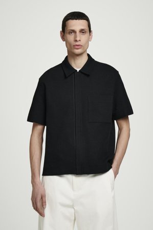 COS Men's Textured Cotton-Jersey Zip-Up Shirt in Black