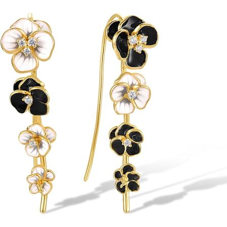 925 Sterling Silver Enamel Blomster Franska Kroköronhängen för Kvinnor