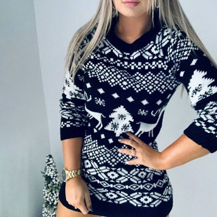 Damtröja i stickad ull med snöflingemönster för höst och vinter