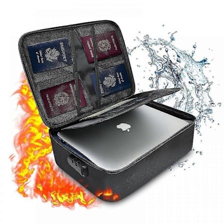 Brandsikker Dokumentboks 37x27x10cm 2-lags Dokument Sikkerhedstaske Filopbevaringsboks Med Lås Vandtæt Lynlås Bærbar Til Vigtige Dokumenter 