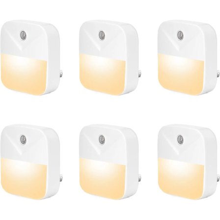 6-pack nattljuskontakt, vita LED-nattljus med smart skymning