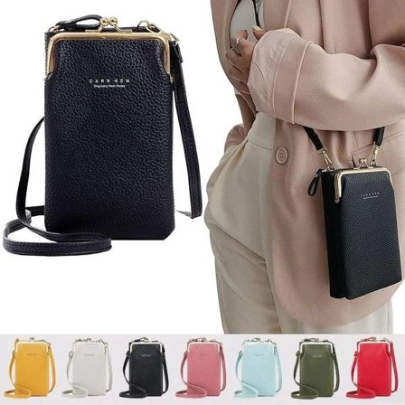 Mobiltelefonväska med axelrem / Handväska - Välj färg - Perfekt svart