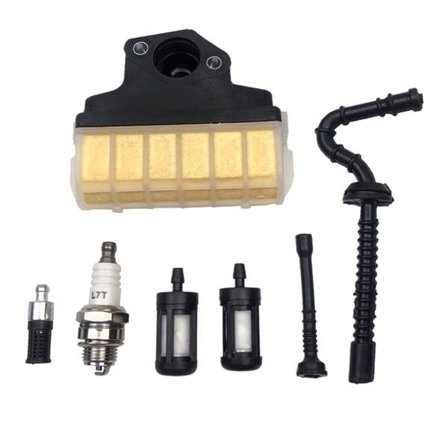 Varaosapakkaus, jossa öljynsuodatin, ilmansuodatin, polttoaineletku ja sytytystulpat Stihl MS210 / 230 / 250 / 023 / 025:een