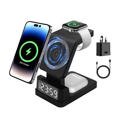 Trådlös snabbladdningsstation digital klocka för svart
