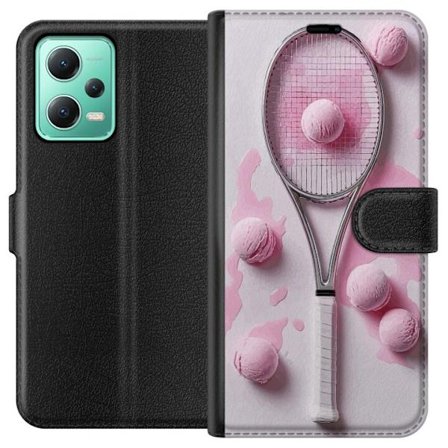 Kompatibel Tegnebogsetui til Xiaomi Xiaomi Redmi Note 12 Rosa glaskugler og tennisketsjer i et kreativt stillbillede med legende popfølelse og modern