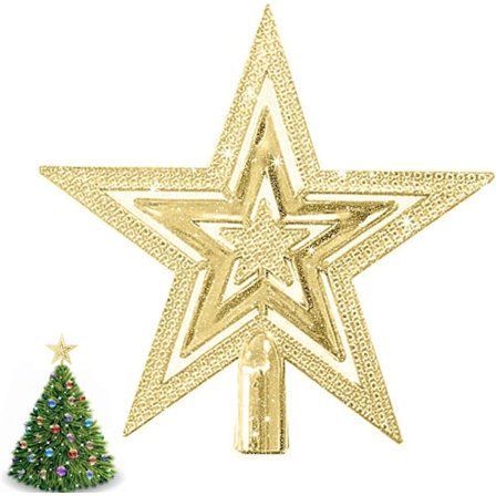 Glittrande julgransstjärna: 17,5 cm stjärndekoration i guld