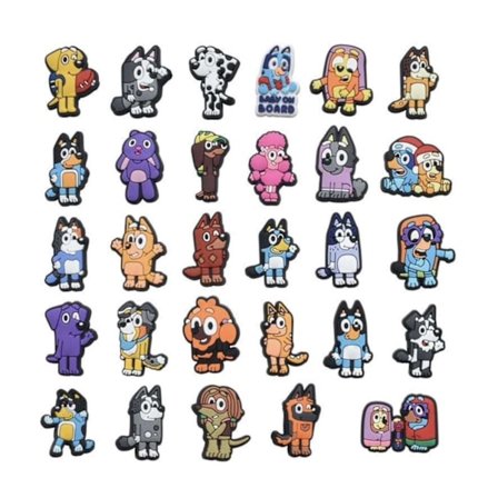 (Bluey-stil) 29 stk. tegneserie sko dekorasjoner, søte tegneserie hull sko dekorasjonstilbehør