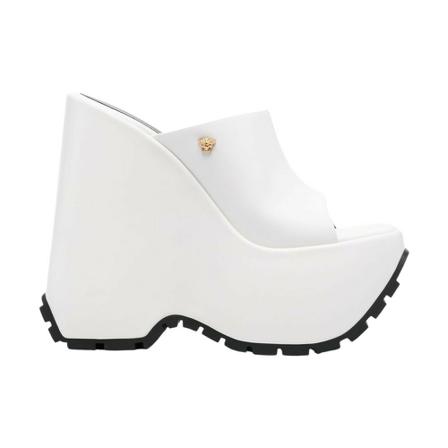 Versace, Triplatform Leather Mules Biały, Kobieta, Rozmiar: 36 EU