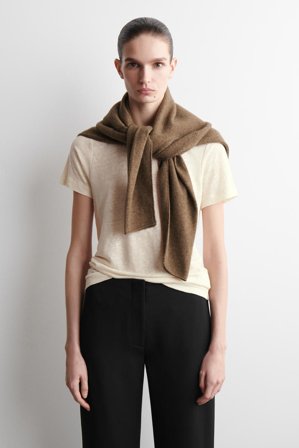 COS Women's Crew-Neck Linen T-Shirt in White