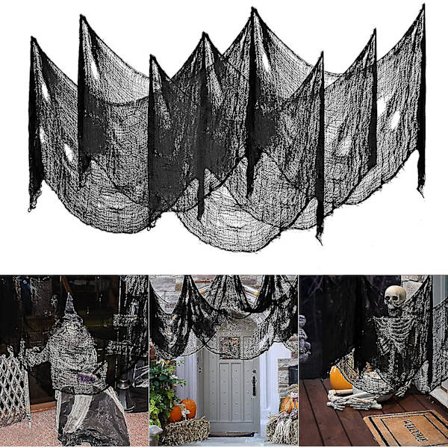 3-pakkauksen Halloween-pelottava kangas 79x30 tuumaa, pelottava Halloween-polyesteri-verho kangas oviaukkoihin (musta)