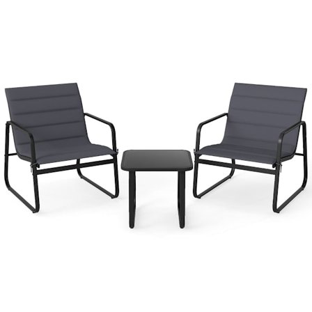 3-delt udendørs bistrosæt med hynder, grå