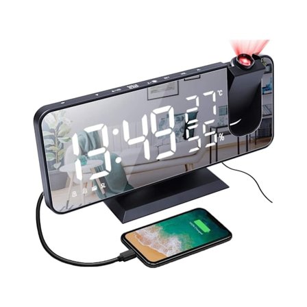 Radio med takprojeksjon LED USB-klokke med temperatur og tid