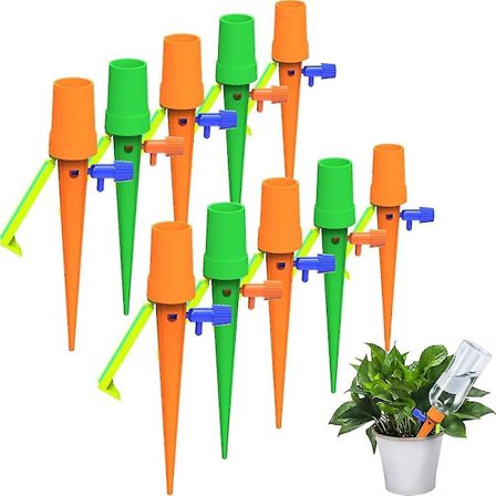10 kpl Tippa-kastelusetti, Automaattiset kastelupiikit 12 kpl Vakautusjalustalla, Sopii Kaikille Pulloille, Sis - ja Ulkokasveille 15,5 cm Versailles
