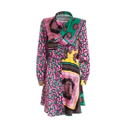 Fracomina Short Long Sleeved Kjole with Pattern Pink, Dame
