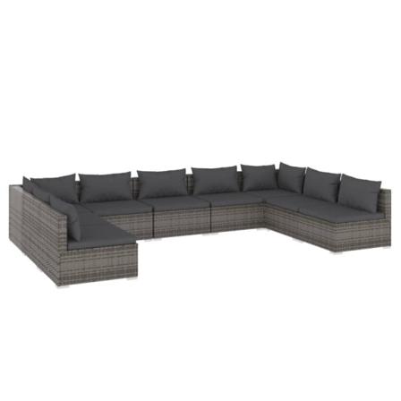 Vidaxl Loungegrupp För Trädgården Med Dynor 9 Delar Konstrotting Grå