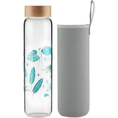 Ferexer - EUFERYH - Sport vattenflaska glas 1L / 1 liter / 600 ML (1000ml, blått blad)