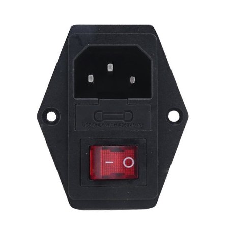 3-pinners IEC320 C14 Inntaksmodul Plugg Sikring Bryter Hann Strømkontakt 10A 250V