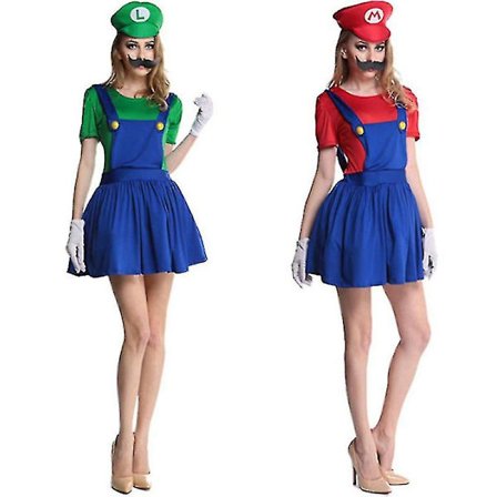 Super Mario Luigi Cosplay Kostyme Voksen Barn Fancy Dress Up Outfit Klær