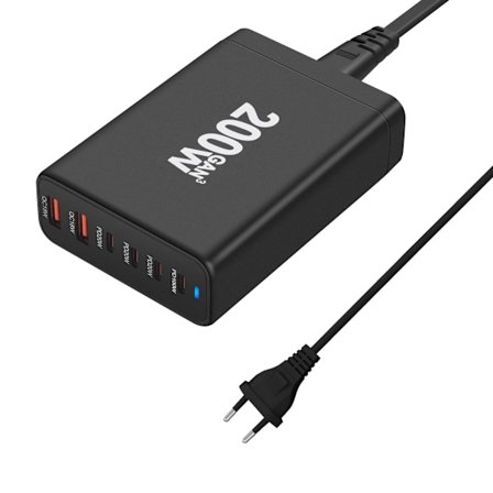 6-Port Snabbladdare, Portabel 200W USB C Laddstation Väggladdare Adapter, Kompakt Reseladdare för iPhone 14 13 12 11 Pro Max Pixel Note Galaxy