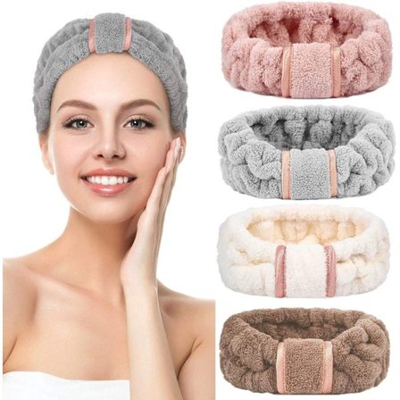 4-pakks justerbare pannebånd for ansiktsvask, sminke, spa, håndkle