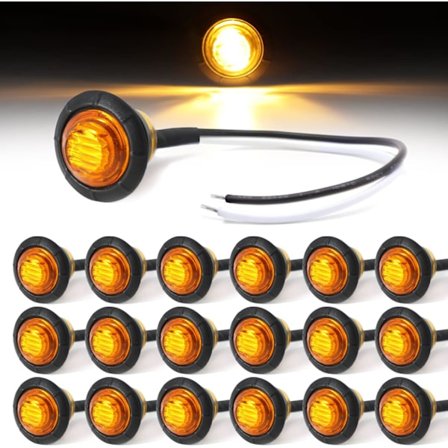 (Paket med 30) 3/4 tum Runda Amber LED 3 Dioder Små Trailer Sidomarkörlampor Tätat Flush Mount Stötsäker 12V D