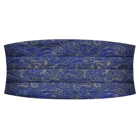 Fascia da smoking in seta con motivo paisley azzurro e dorato per uomini - Fasce da smoking