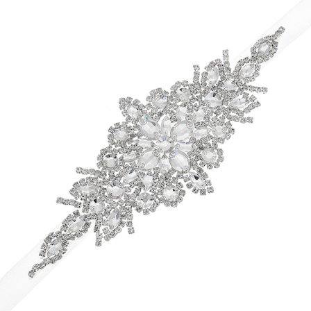 Brudesløyfe med innlagt strass midjekjede, brudepikebelte til brudekjoler