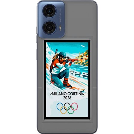 Kompatibelt Mobildeksel til Motorola Moto G04 Retroplakat Cortina Milano 2026 med fjell, vintersportsutøvere, italienske trikolor, Milano-katedralen o