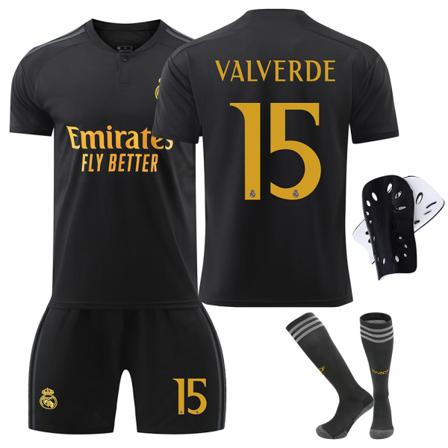 23-24 Real Madrid andra borta fotboll dräkt svart nr 7 Vinicius 1 Courtois 5 Bellingham +knäskydd XL XL NO.15