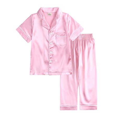 Satin Pyjamas Sett Silke Pjs Kort Erme Barnesovesett