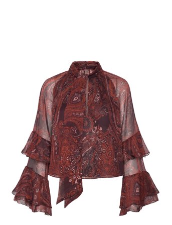 Mango Paisley Print Blouse - Burgundy - XS